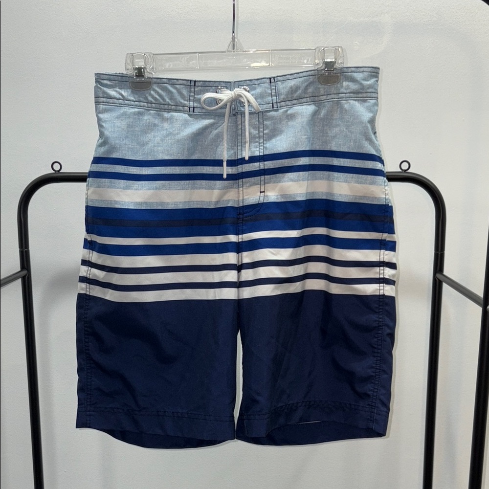 EUC: Lands' End Blue Board Shorts Quick-Dry Stripes
